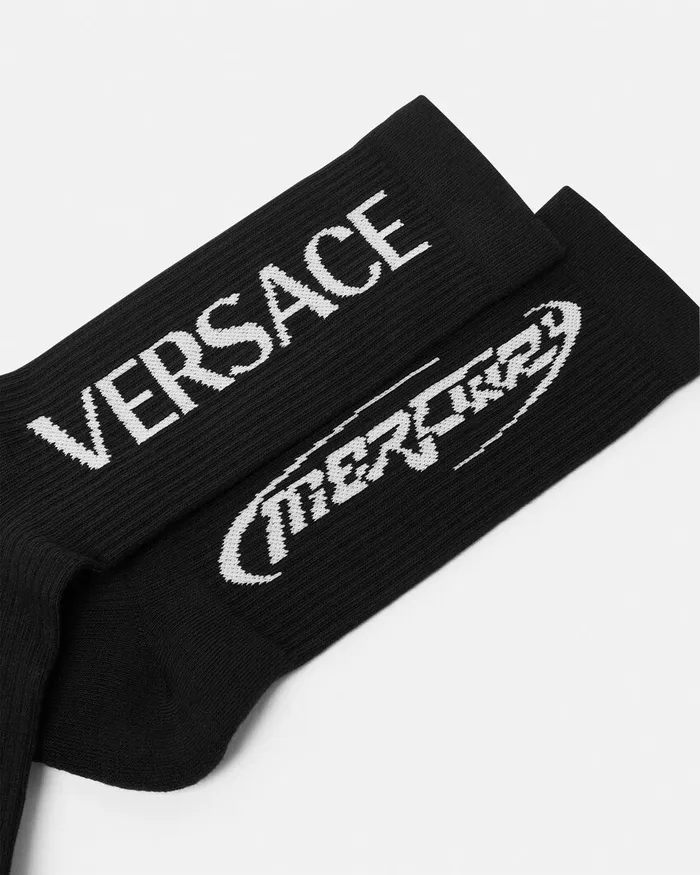 Versace Mercury Logo Socks Black WomenMen Socks