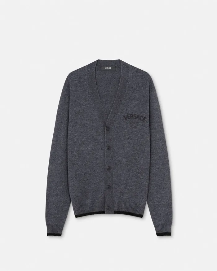 Versace Milano Stamp Cardigan Gray Men Knitwear