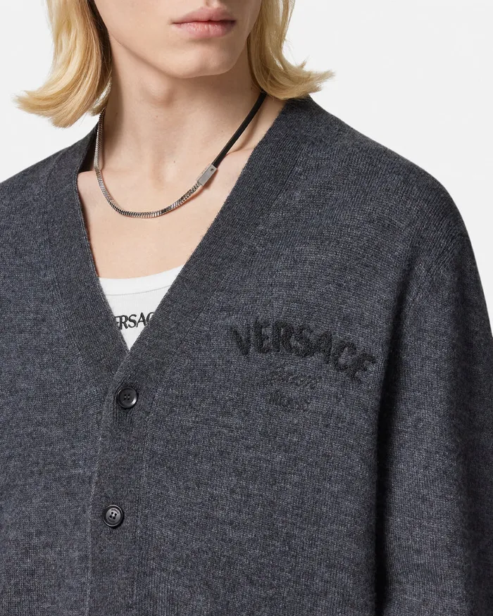 Versace Milano Stamp Cardigan Gray Men Knitwear