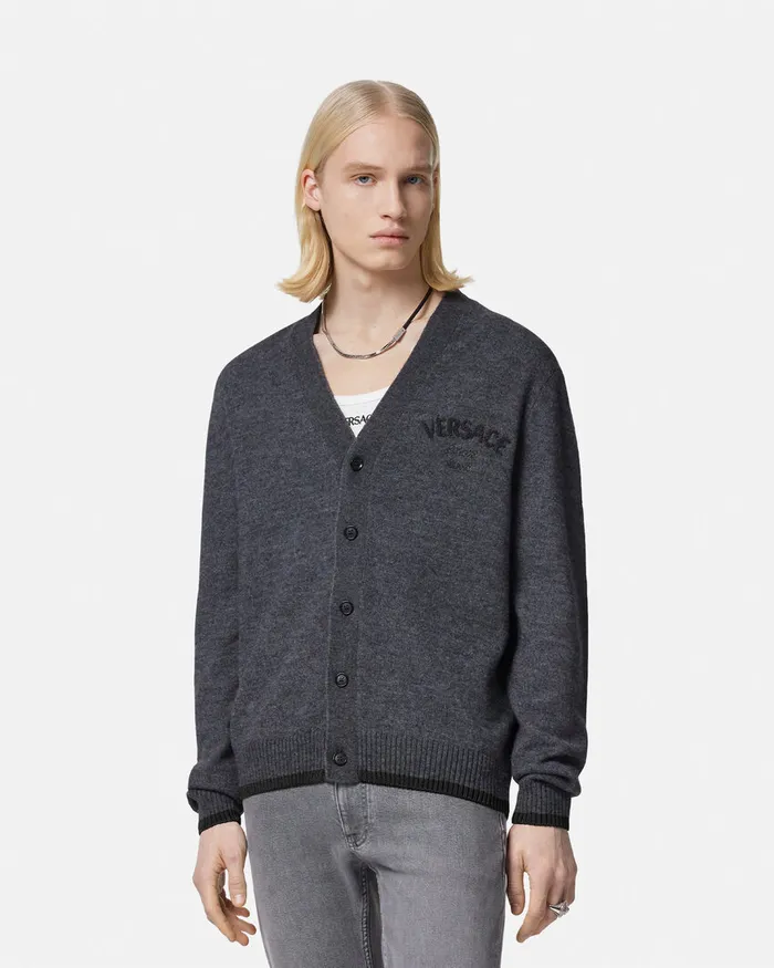 Versace Milano Stamp Cardigan Gray Men Knitwear