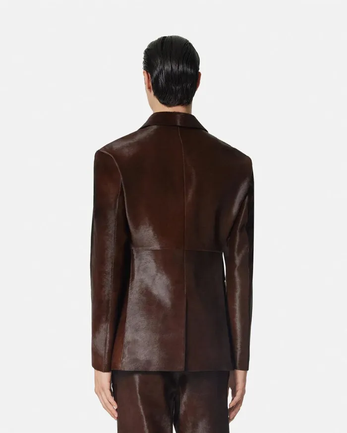 Versace PonyEffect Leather Jacket Brown Men Jackets and Coats