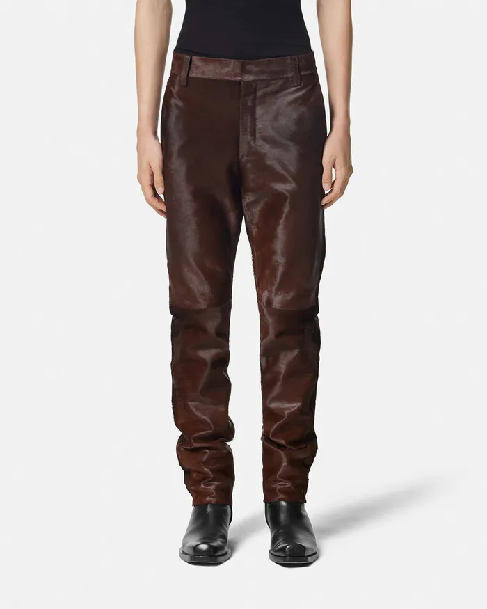 Versace PonyEffect Leather Pants Brown Men Blazers and Suits