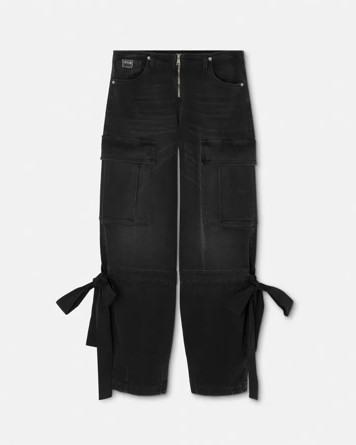 Versace Ribbon Cargo Jeans Black Women Jeans Couture