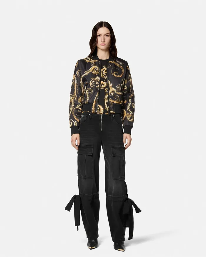 Versace Ribbon Cargo Jeans Black Women Jeans Couture