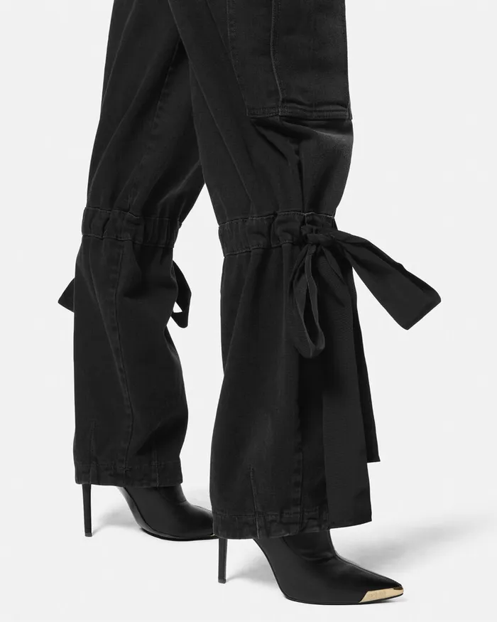 Versace Ribbon Cargo Jeans Black Women Jeans Couture