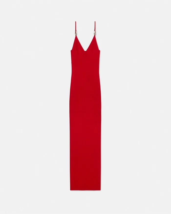 Versace Safety Pin Knit Slip Midi Dress Red Women Dresses