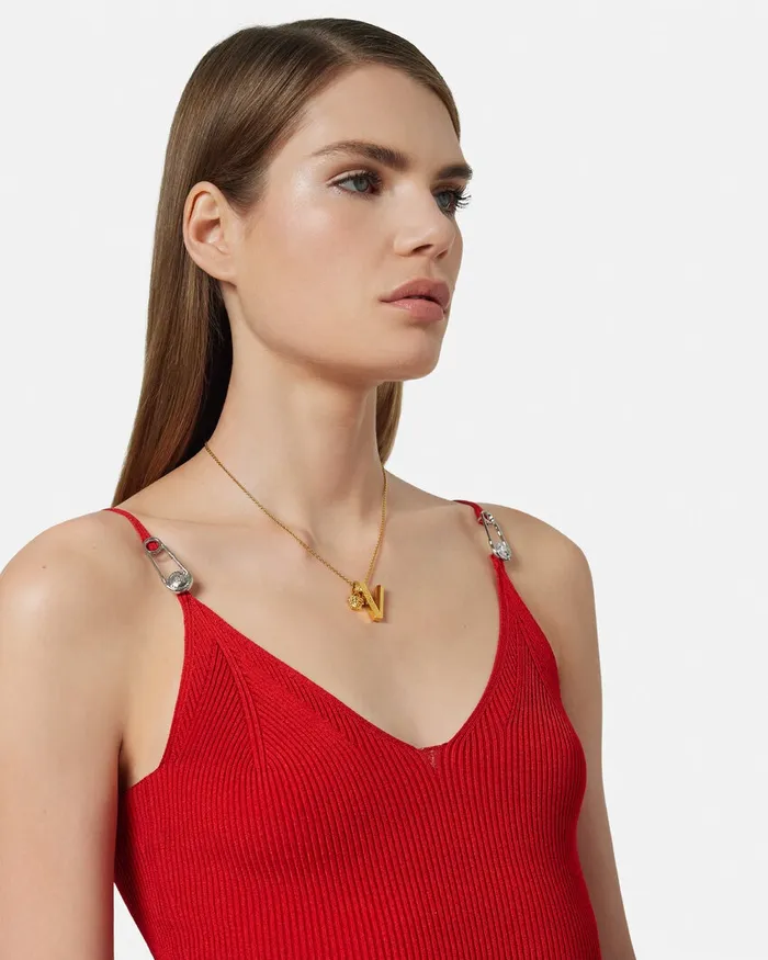 Versace Safety Pin Knit Slip Midi Dress Red Women Dresses