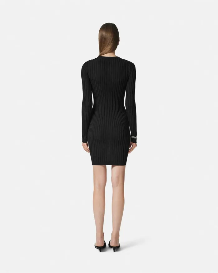 Versace Safety Pin RibbedKnit Mini Dress Black Women Dresses