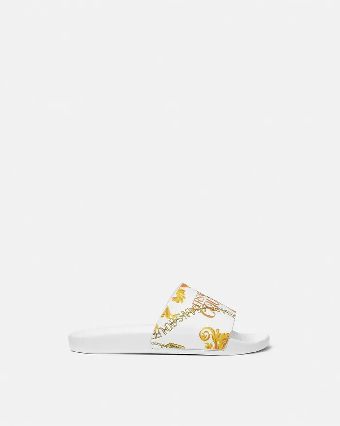 Versace Shelly Chain Couture Sliders Whiteprint Women Jeans Couture