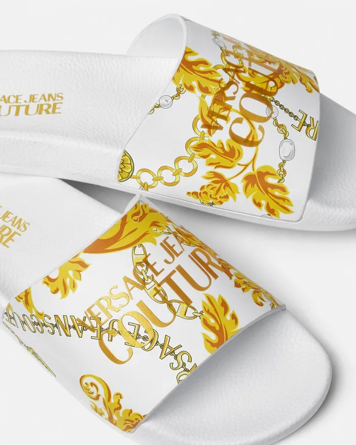 Versace Shelly Chain Couture Sliders Whiteprint Women Jeans Couture