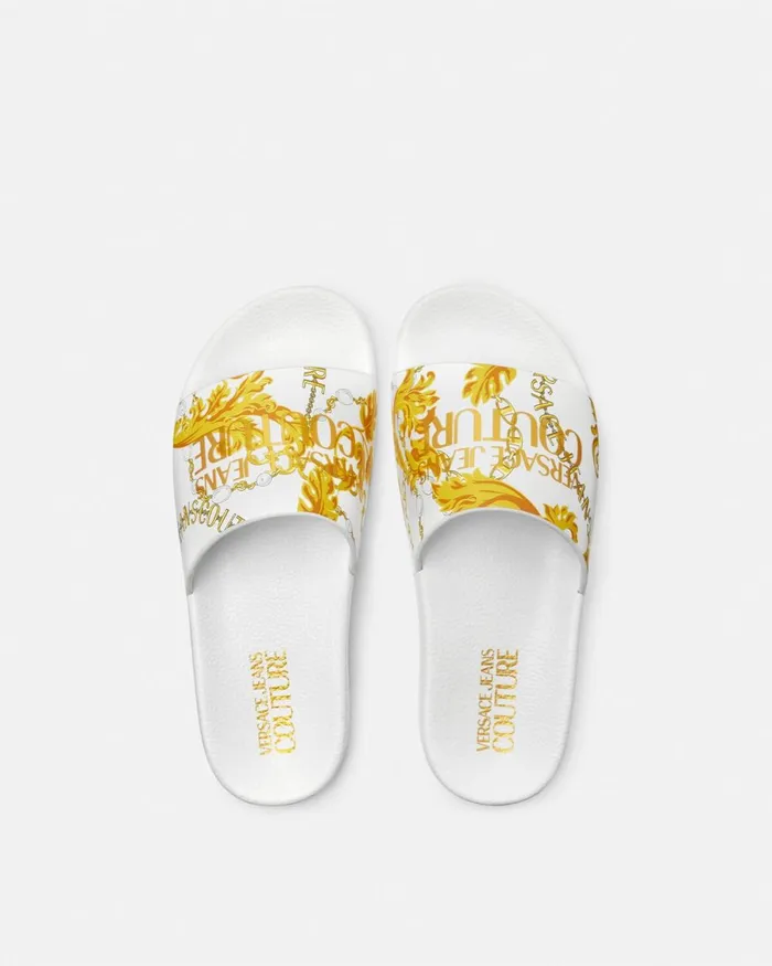 Versace Shelly Chain Couture Sliders Whiteprint Women Jeans Couture