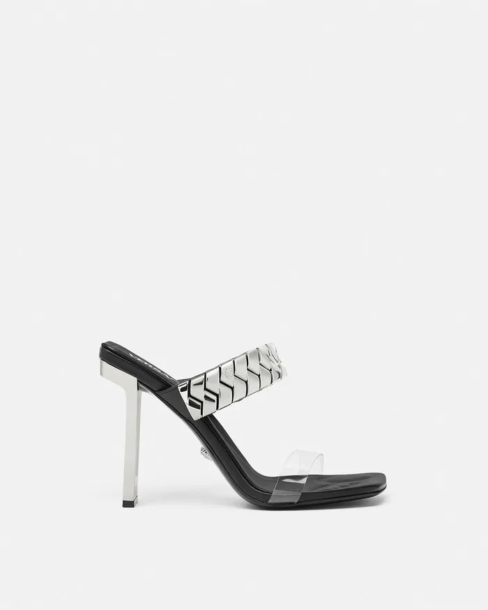 Versace Slice Mules 105 Mm Blacksilver Women Sandals
