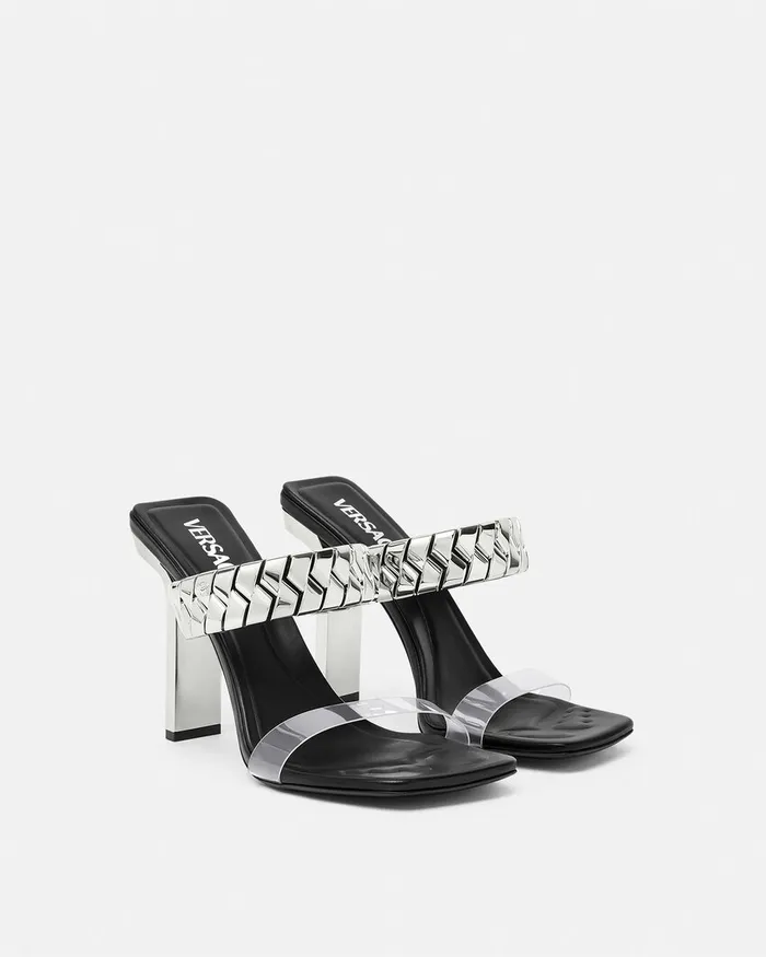 Versace Slice Mules 105 Mm Blacksilver Women Sandals