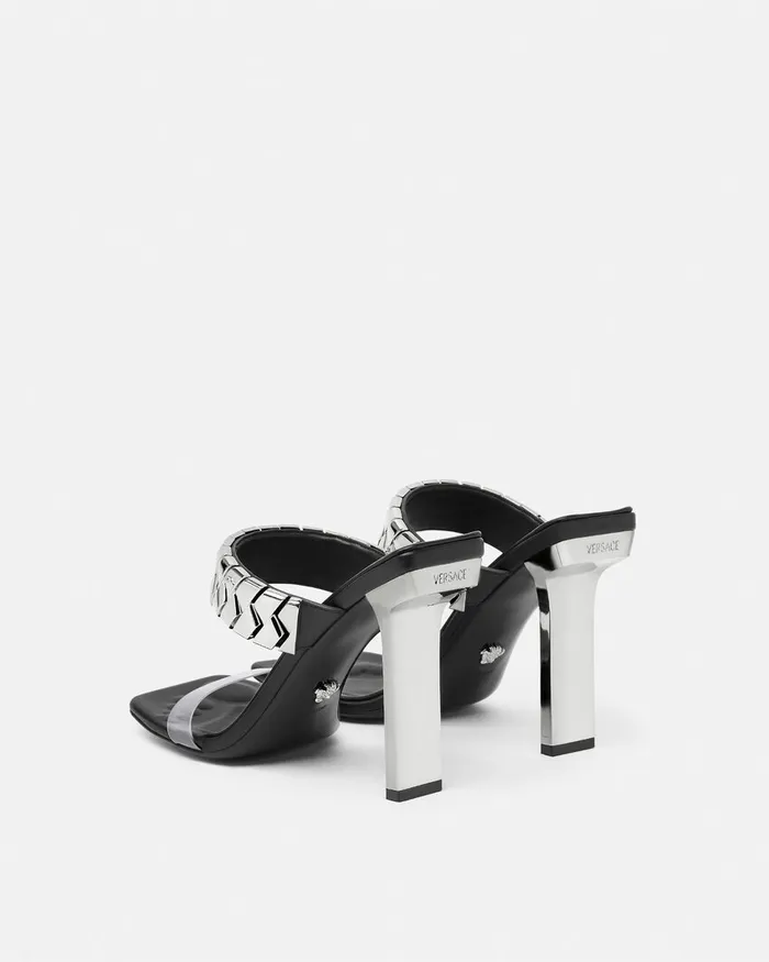 Versace Slice Mules 105 Mm Blacksilver Women Sandals