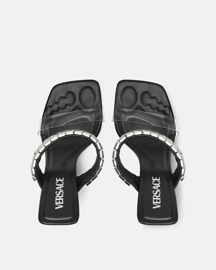 Versace Slice Mules 105 Mm Blacksilver Women Sandals
