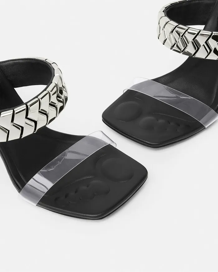 Versace Slice Mules 105 Mm Blacksilver Women Sandals
