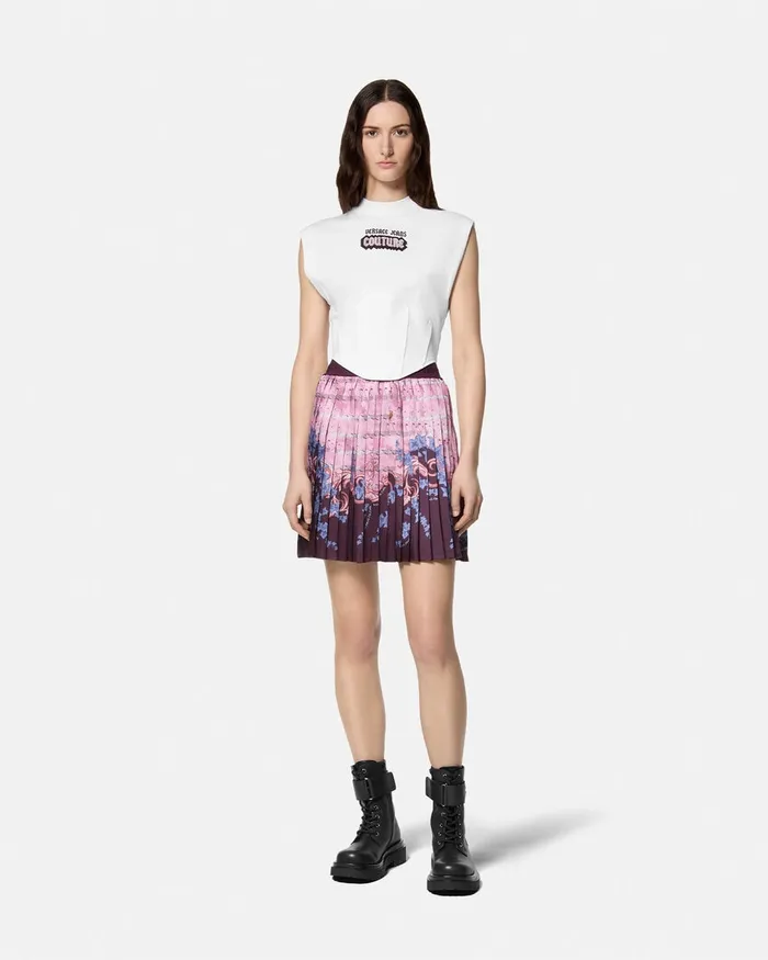 Versace Swan Lake Pleated Mini Skirt Pink Women Jeans Couture
