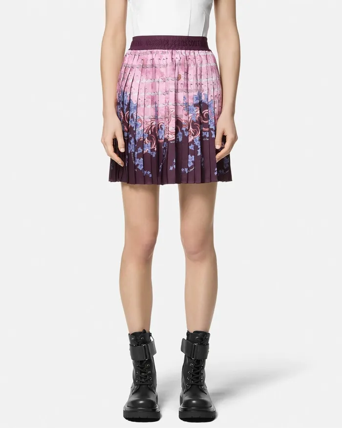 Versace Swan Lake Pleated Mini Skirt Pink Women Jeans Couture