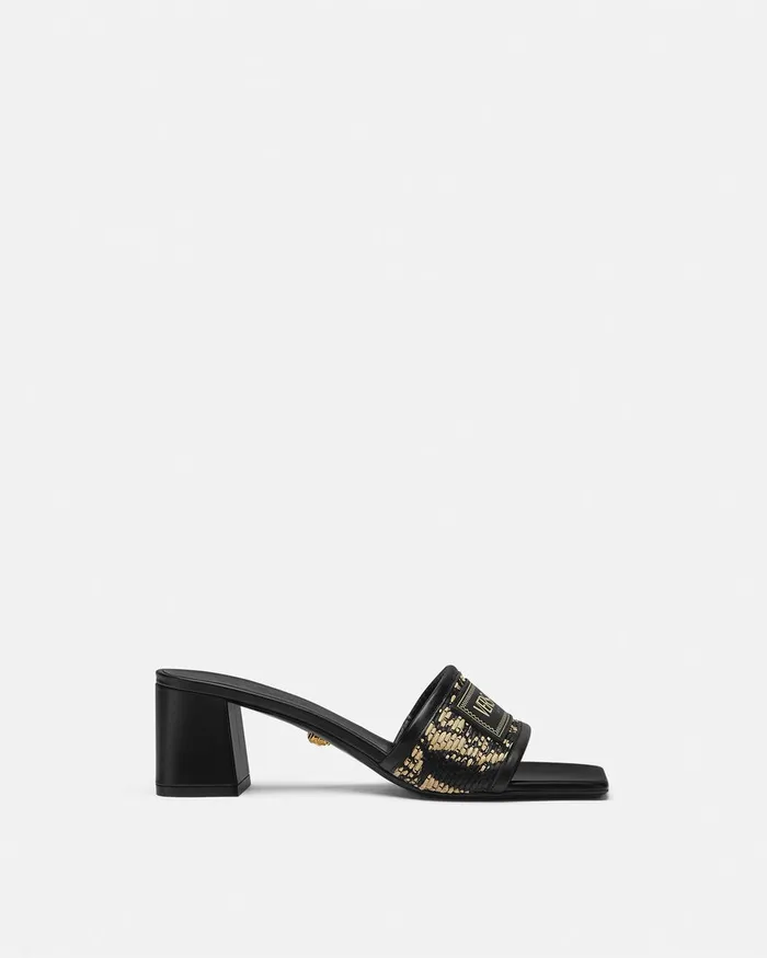 Versace Theia Barocco Raffia Mules 55 Mm Blackprint Women Sandals