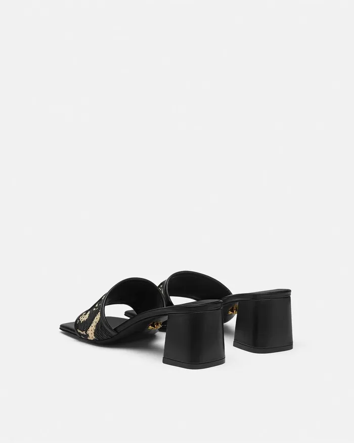 Versace Theia Barocco Raffia Mules 55 Mm Blackprint Women Sandals
