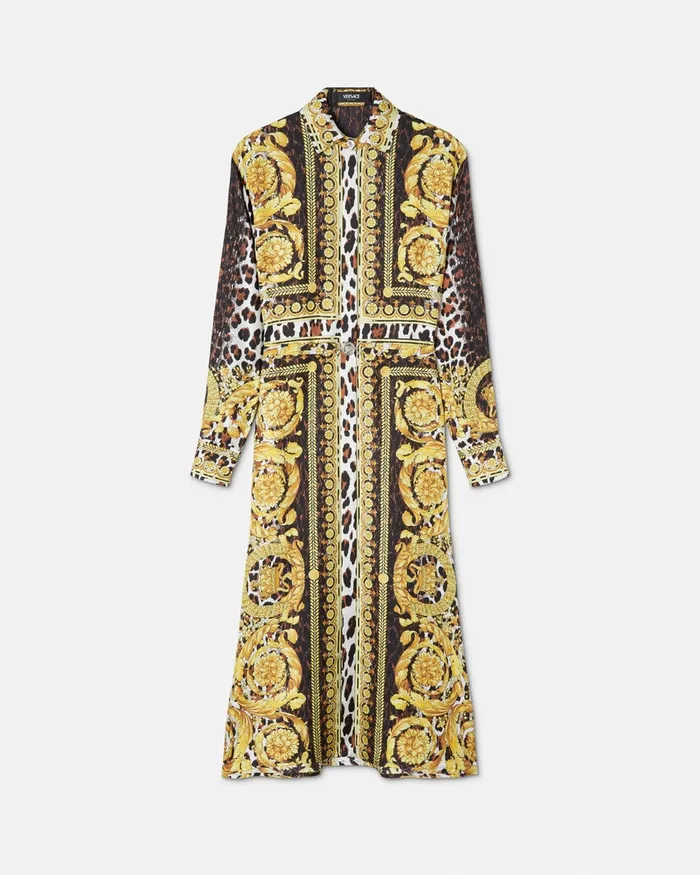 Versace Wild Barocco Silk Midi Shirt Dress Print Women Dresses