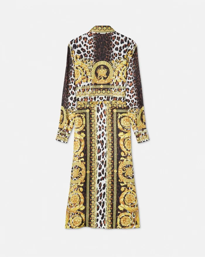 Versace Wild Barocco Silk Midi Shirt Dress Print Women Dresses