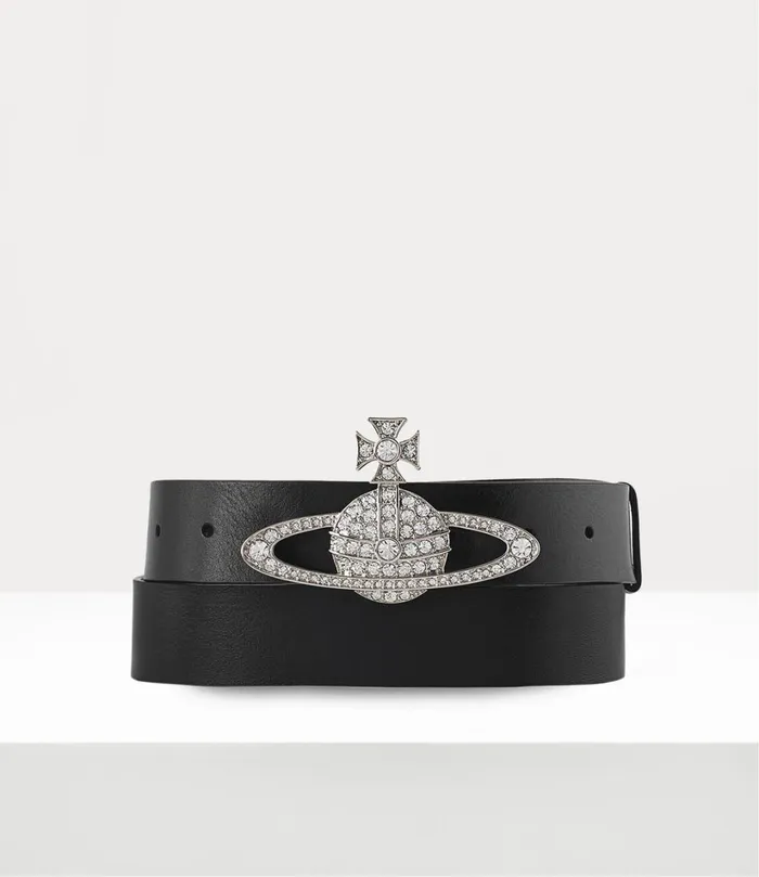 Vivienne Westwood Belts And Harnesses WomenMen Medium Bas Relief Belt Platinum Crystal Crystal Black Leather