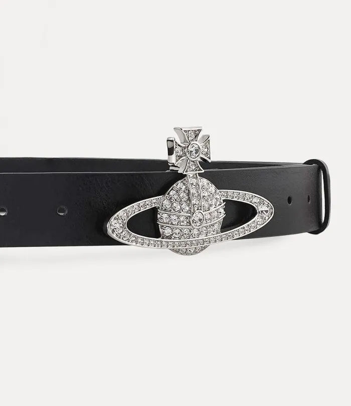Vivienne Westwood Belts And Harnesses WomenMen Medium Bas Relief Belt Platinum Crystal Crystal Black Leather