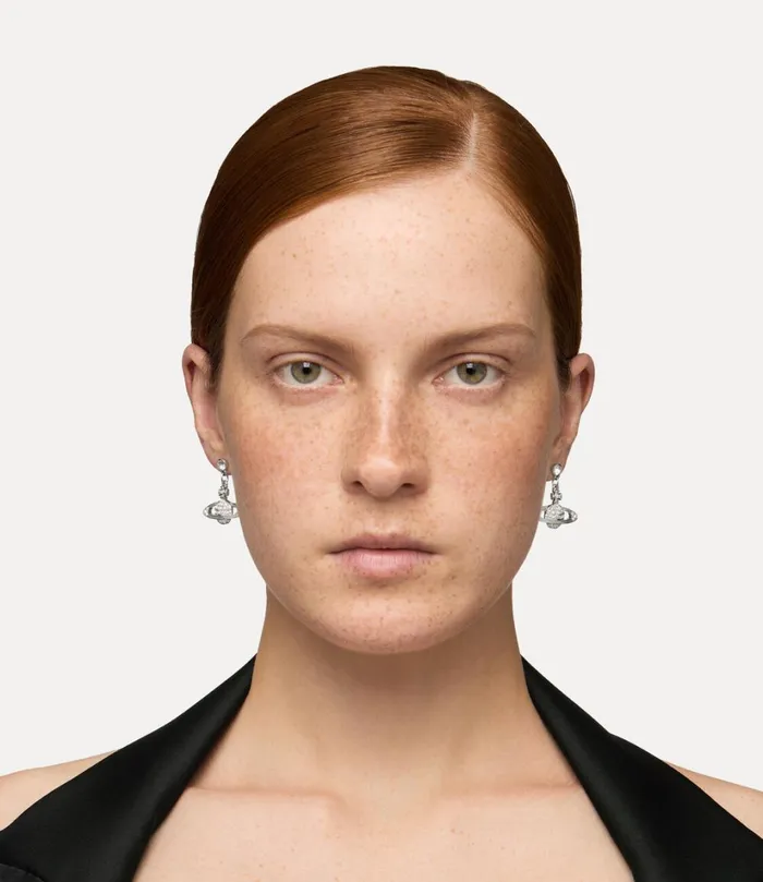 Vivienne Westwood Earrings Women Mini Bas Relief Drop Earrings Platinum Crystal Crystal
