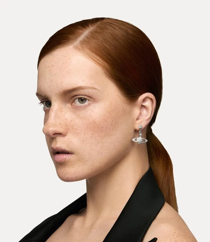 Vivienne Westwood Earrings Women Mini Bas Relief Drop Earrings Platinum Crystal Crystal