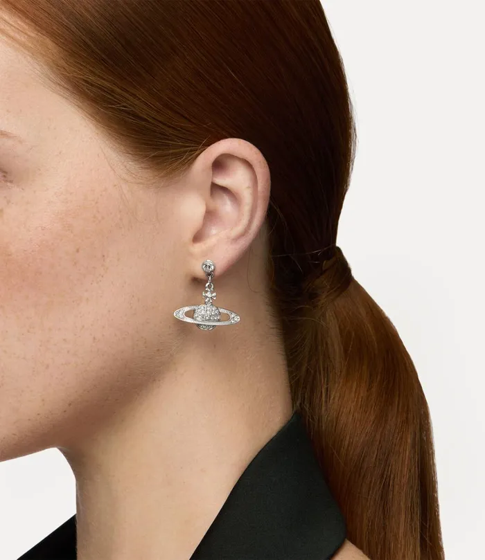 Vivienne Westwood Earrings Women Mini Bas Relief Drop Earrings Platinum Crystal Crystal