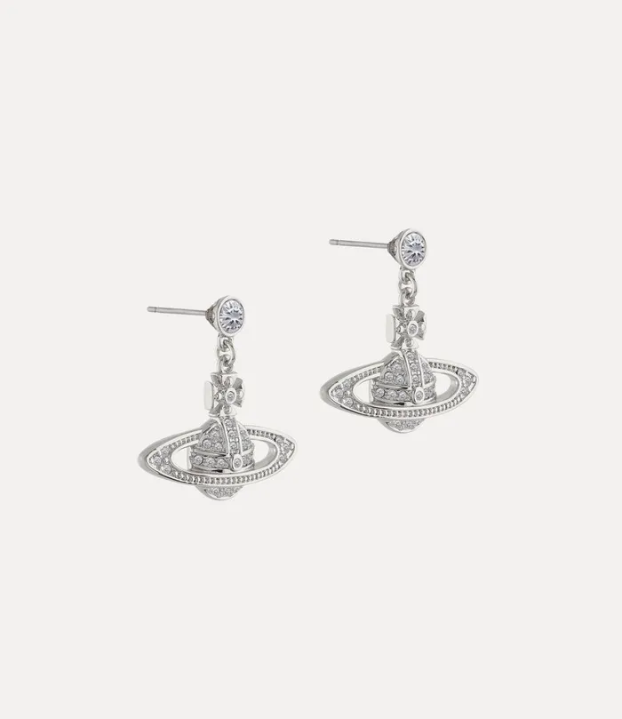 Vivienne Westwood Earrings Women Mini Bas Relief Drop Earrings Platinum Crystal Crystal