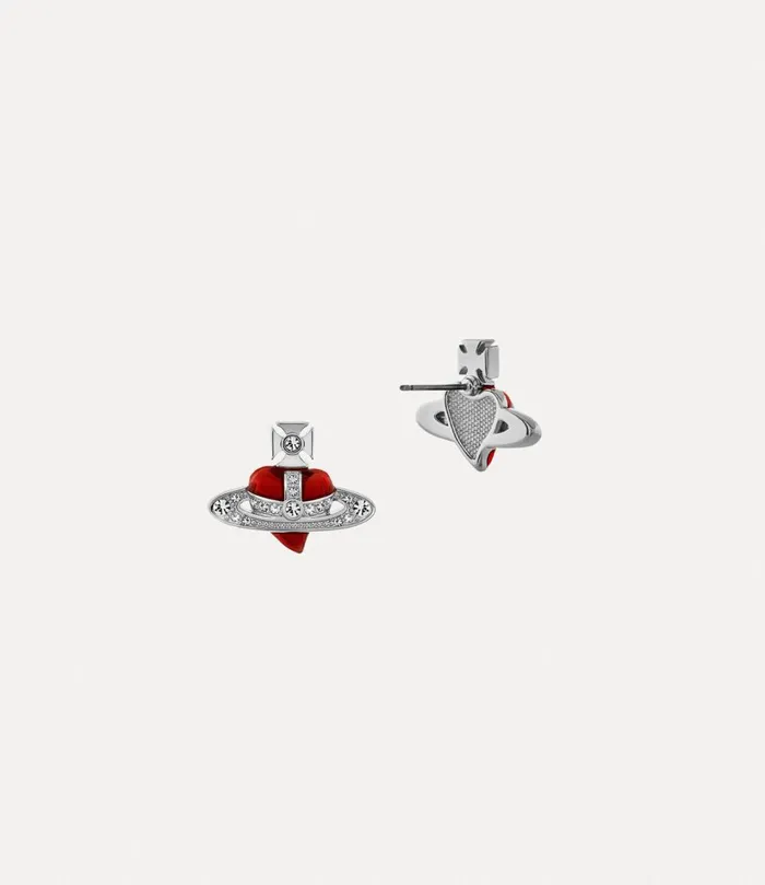 Vivienne Westwood Earrings Women New Diamante Heart Earrings Platinum Crystal Crystal Indian Pink Enamel