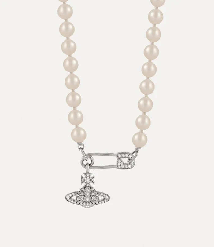 Vivienne Westwood Necklaces Women Lucrece Pearl Necklace Platinum Light Creamrose Pearl White Cz
