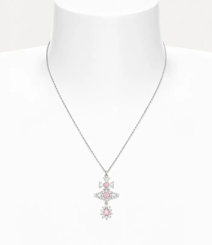 Vivienne Westwood Necklaces Women Masha Pendant Necklace Platinum White Pink Cz