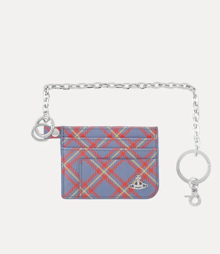 Vivienne Westwood Wallets MenWomen Flat Chain Card Holder Blueorange Tartan