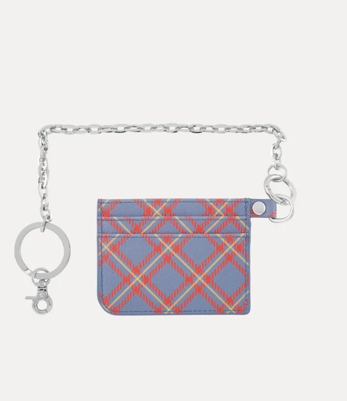 Vivienne Westwood Wallets MenWomen Flat Chain Card Holder Blueorange Tartan