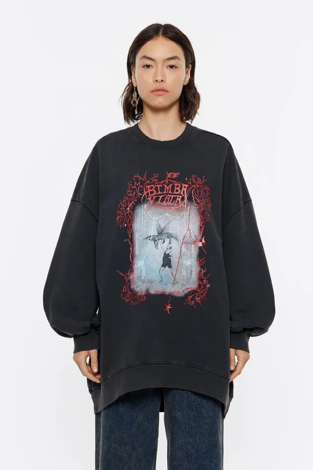 Washed Black Cotton Oversize Sweatshirt Washed Black Women Bimba Y Lola Knitwear Washed Black Cotton Oversize Sweatshirt Washed Black Women Bimba Y Lola Knitwear