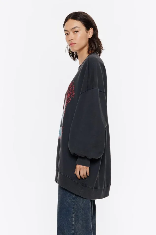 Washed Black Cotton Oversize Sweatshirt Washed Black Women Bimba Y Lola Knitwear Washed Black Cotton Oversize Sweatshirt Washed Black Women Bimba Y Lola Knitwear