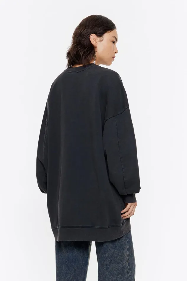 Washed Black Cotton Oversize Sweatshirt Washed Black Women Bimba Y Lola Knitwear Washed Black Cotton Oversize Sweatshirt Washed Black Women Bimba Y Lola Knitwear