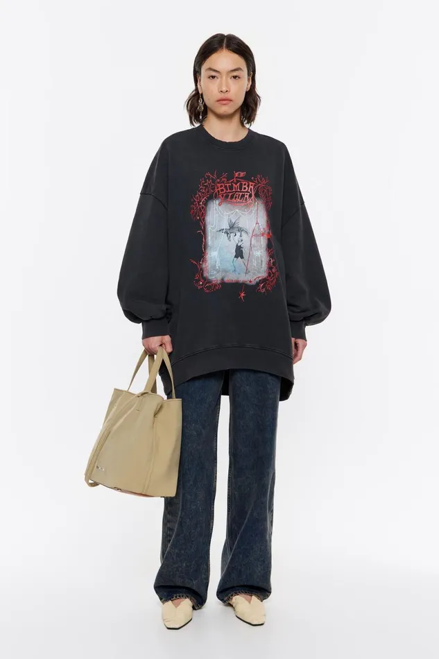 Washed Black Cotton Oversize Sweatshirt Washed Black Women Bimba Y Lola Knitwear Washed Black Cotton Oversize Sweatshirt Washed Black Women Bimba Y Lola Knitwear