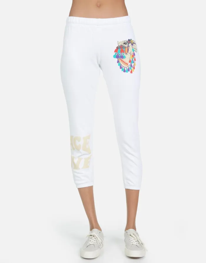 Women039s Alana Peace Love Camel White Lauren Moshi Crop Sweatpants