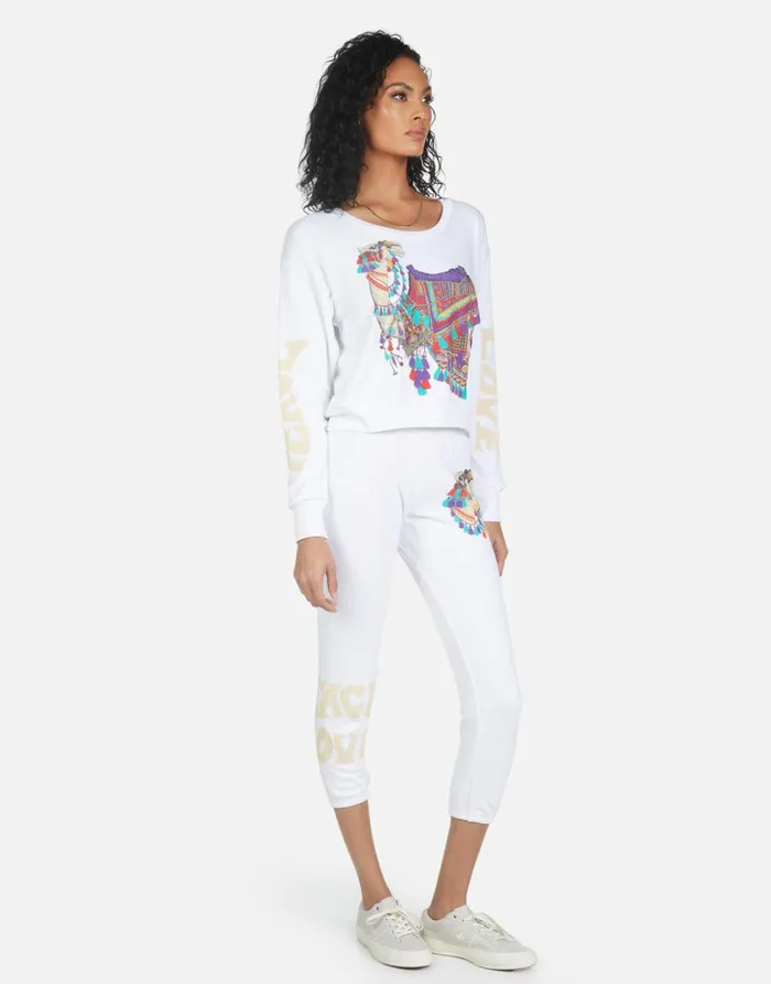 Women039s Alana Peace Love Camel White Lauren Moshi Crop Sweatpants