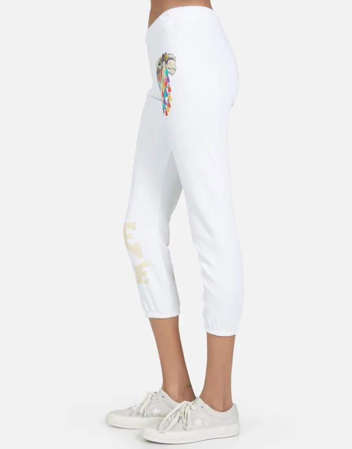 Women039s Alana Peace Love Camel White Lauren Moshi Crop Sweatpants
