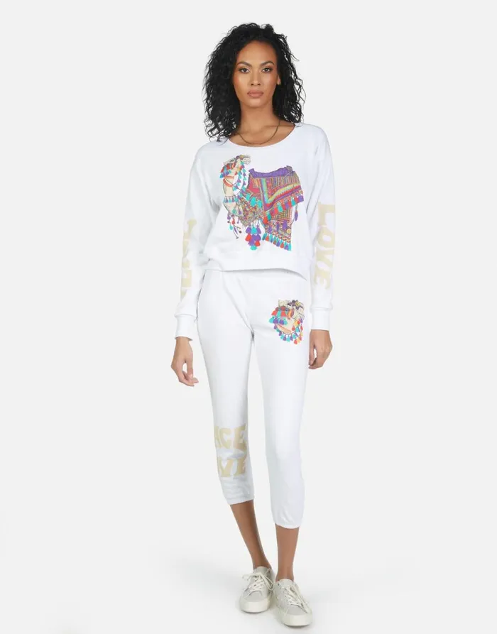 Women039s Alana Peace Love Camel White Lauren Moshi Crop Sweatpants