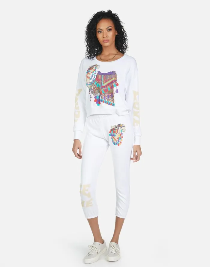 Women039s Alana Peace Love Camel White Lauren Moshi Crop Sweatpants
