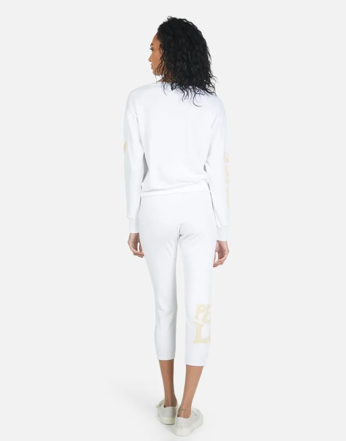 Women039s Alana Peace Love Camel White Lauren Moshi Crop Sweatpants