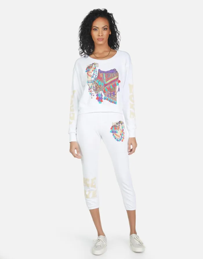 Women039s Alana Peace Love Camel White Lauren Moshi Crop Sweatpants