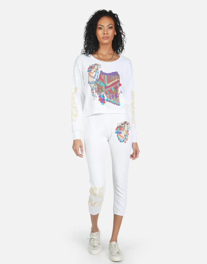 Women039s Alana Peace Love Camel White Lauren Moshi Crop Sweatpants