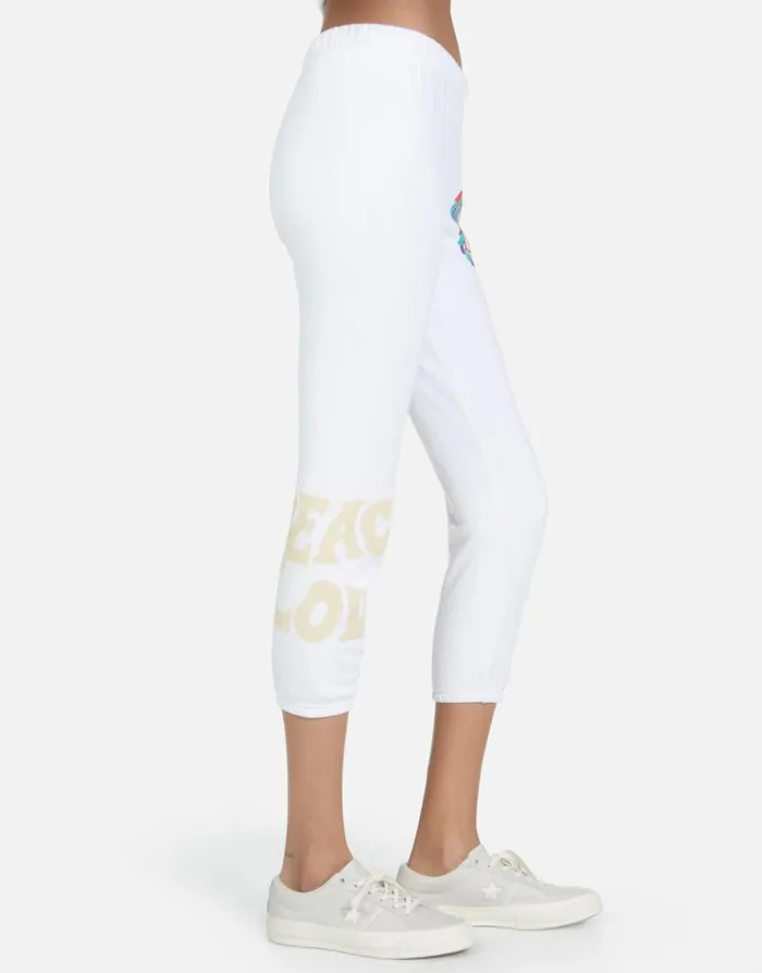 Women039s Alana Peace Love Camel White Lauren Moshi Crop Sweatpants